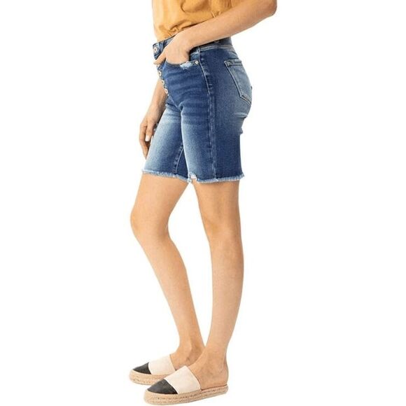 KanCan Women's Moss High Rise Button Fly Distressed Bermuda Shorts Small - Picture 9 of 12